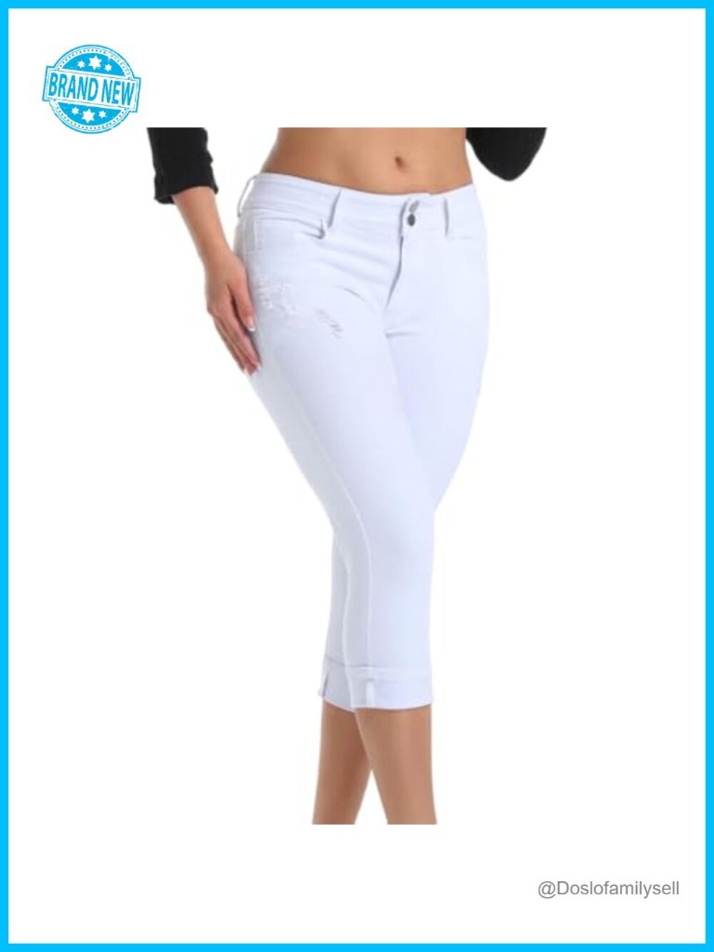 High Waisted Skinny Capri Jeans Cuffed Ripped Stretchy Denim